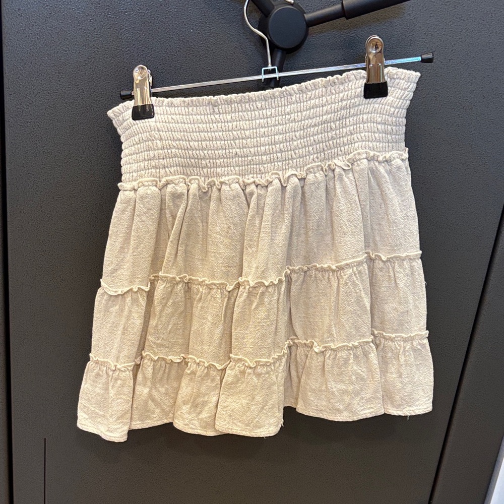 Cream Tiered linen Skirt